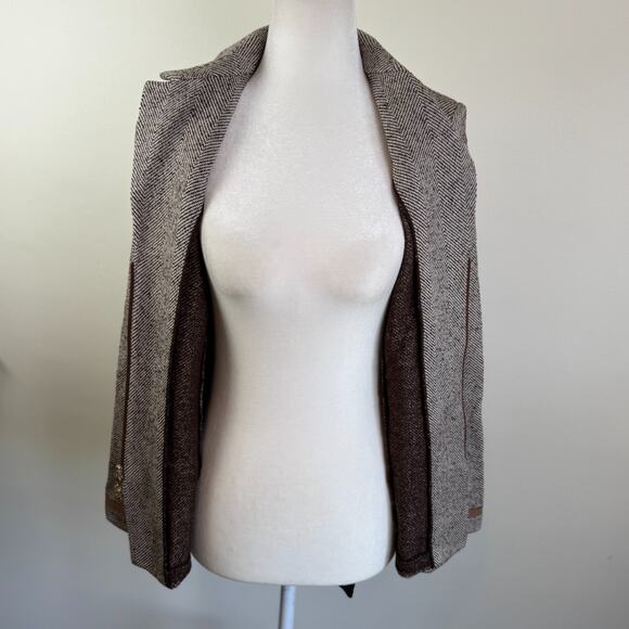 St. John Collection Blazer Jacket 4 S Chevron Wool Blend Brown Tan Unlined Zip - Picture 4 of 13